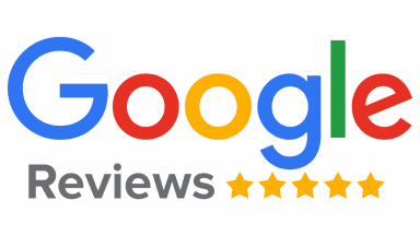Logo for Google Reviews with five stars.